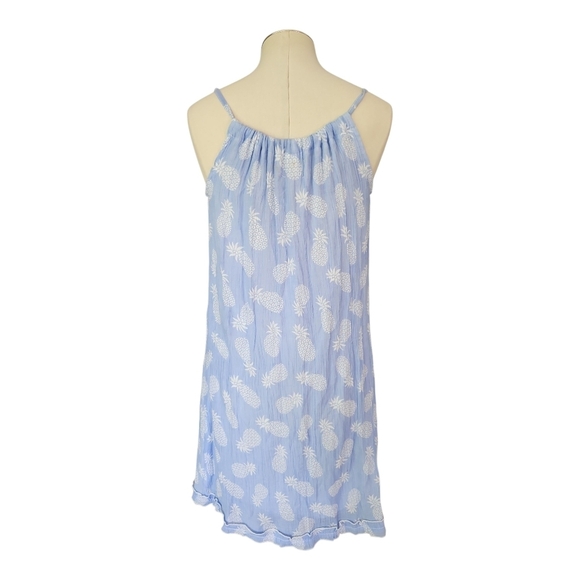 India Boutique Blue White Pineapple Print Pleated Sundress One Size - Picture 3 of 6
